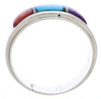 Sterling Silver And Multicolor Inlay Ring Size 6-3/4 EX50981